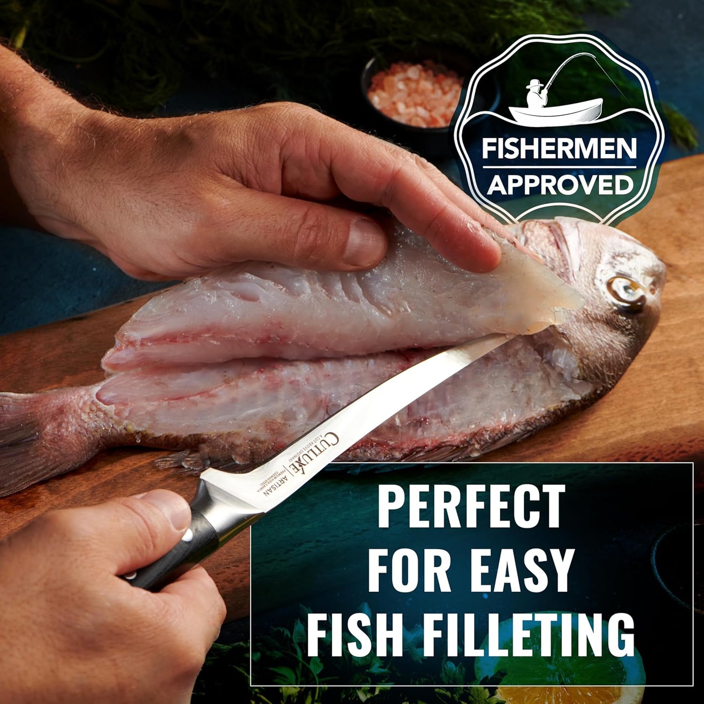 Cutluxe Fillet Knife for Fish & Meat – 7" Fish Knife for Filleting – High Carbon German Steel, Full Tang & Ergonomic Handle Design – Artisan Series