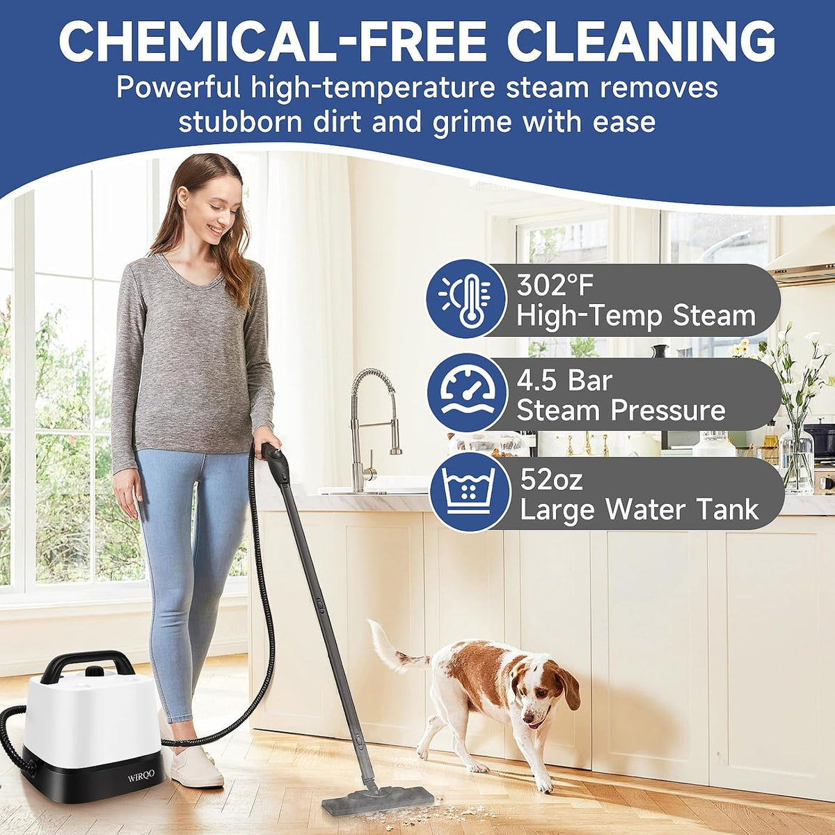 Steam Cleaner with 24 Accessories, 5-Bar Steamer Cleaning 1.5L Tank