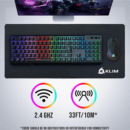 KLIM  Chroma Wireless Gaming Keyboard RGB New - Long-Lasting Rechargeable Battery - Quick and Quiet Typing - Water Resistant Backlit Wireless Keyboard for PC PS5 PS4 Mac - Black