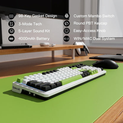Redragon K686 PRO 98 Keys Wireless Gasket RGB Gaming Keyboard, 3-Modes Anime Mechanical Keyboard w/Hot-Swap Socket, Dedicated Knob Control & Sound Absorbing Pads, Custom Hi-Fi Linear Switch