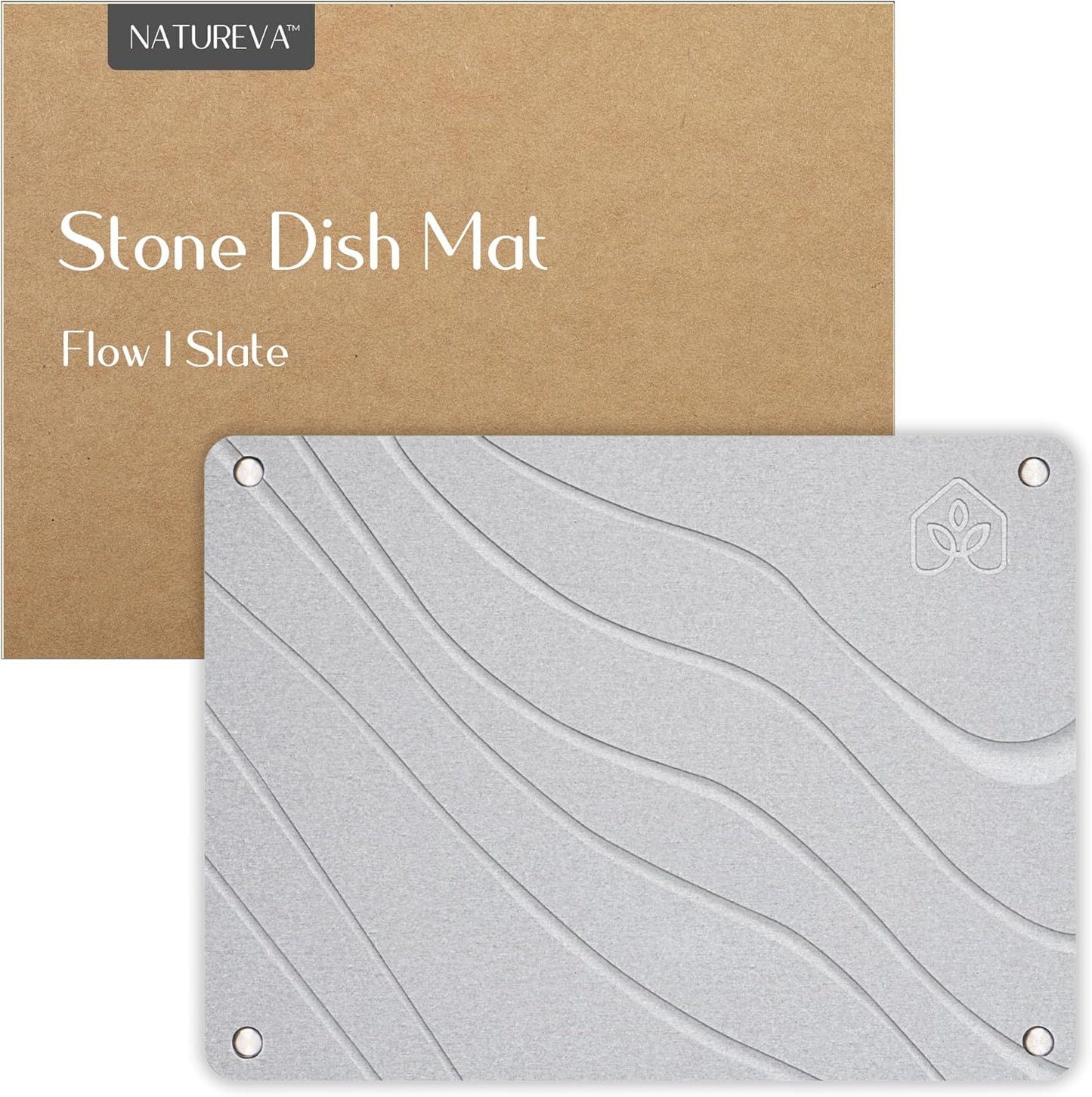 Natureva Home - Stone Dish Drying Mat | Super Absorbent, Quick Dry | Diatomite Mats for Kitchen Counter | Made of Natural Diatomaceous Earth | Absorbing Water Instantly | Design Tide | Colour Graphite