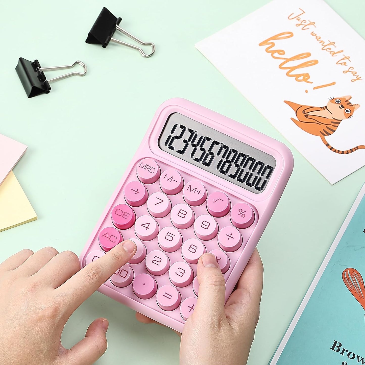 Mr. Pen- Mechanical Switch Calculator, 12 Digits, Large LCD Display, Orange With Big Buttons, Desktop, Cute and Aesthetic Design