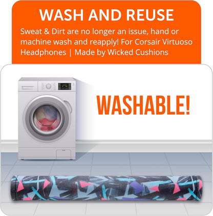 WC BandZ Virtuoso - Protective Headband Cover for Corsair Virtuoso Gaming Headsets - Machine Washable, No More Flaking Leather - Compatible with Virtuoso Wireless, XT, and SE | 90's Black