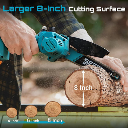 SEESII Cordless Mini Chainsaw 8 Inch, 2×4.0Ah Battery Powered Electric Saw