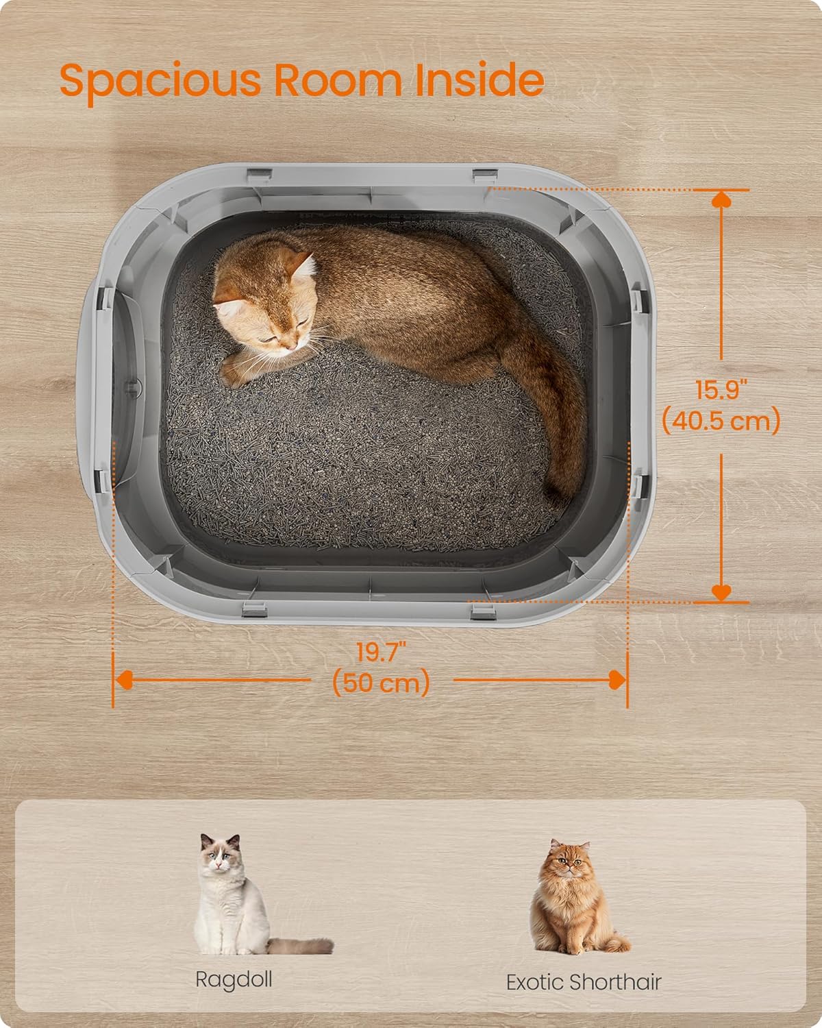 Feandrea Cat Litter Box with Lid, XL Enclosed Litter Box with Slide-Out Tray, Scoop, Brush, for Large Cat, Anti-Tracking, Anti-Leaking, Dove Gray and Slat Gray UPPT002B01