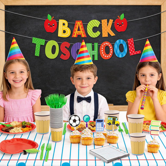 Mostop 100 Pcs Back to School Disposable Tableware Set Preschool Graduation Party Decoration Apple Paper Plate Pencil Cup and Napkins for 25 Guest First Day of School Supplies