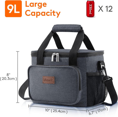Lifewit Lunch Bag for Men, Insulated Lunch Box Leakproof Soft Cooler Cooling Tote for Adult Women, Waterproof Reusable Lunch Bags for Work Office Outdoor Picnic Camping, Black, 12-Can (9L)