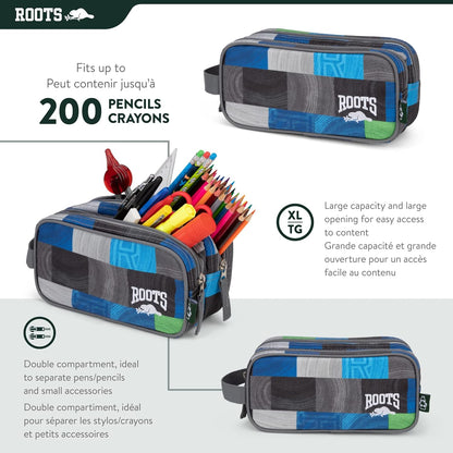 Roots Essential 3-in-1 Matching Water Resistant Kids Backpack and Lunch Bag Set with Bonus Pencil Case - Made From 100% Recycled Fabrics - 22.5 litres, Purple Pink Polka Dot