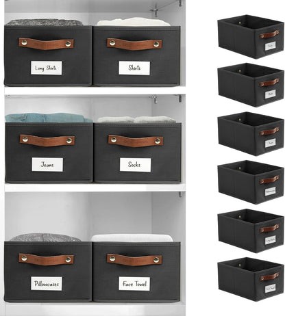 DECOMOMO Cube Storage Bin, Storage Cubes with Labels, Baskets for Shelves Kallax Linen Closet Organizers (Cube 10.5x11"/ 6pcs, Black)