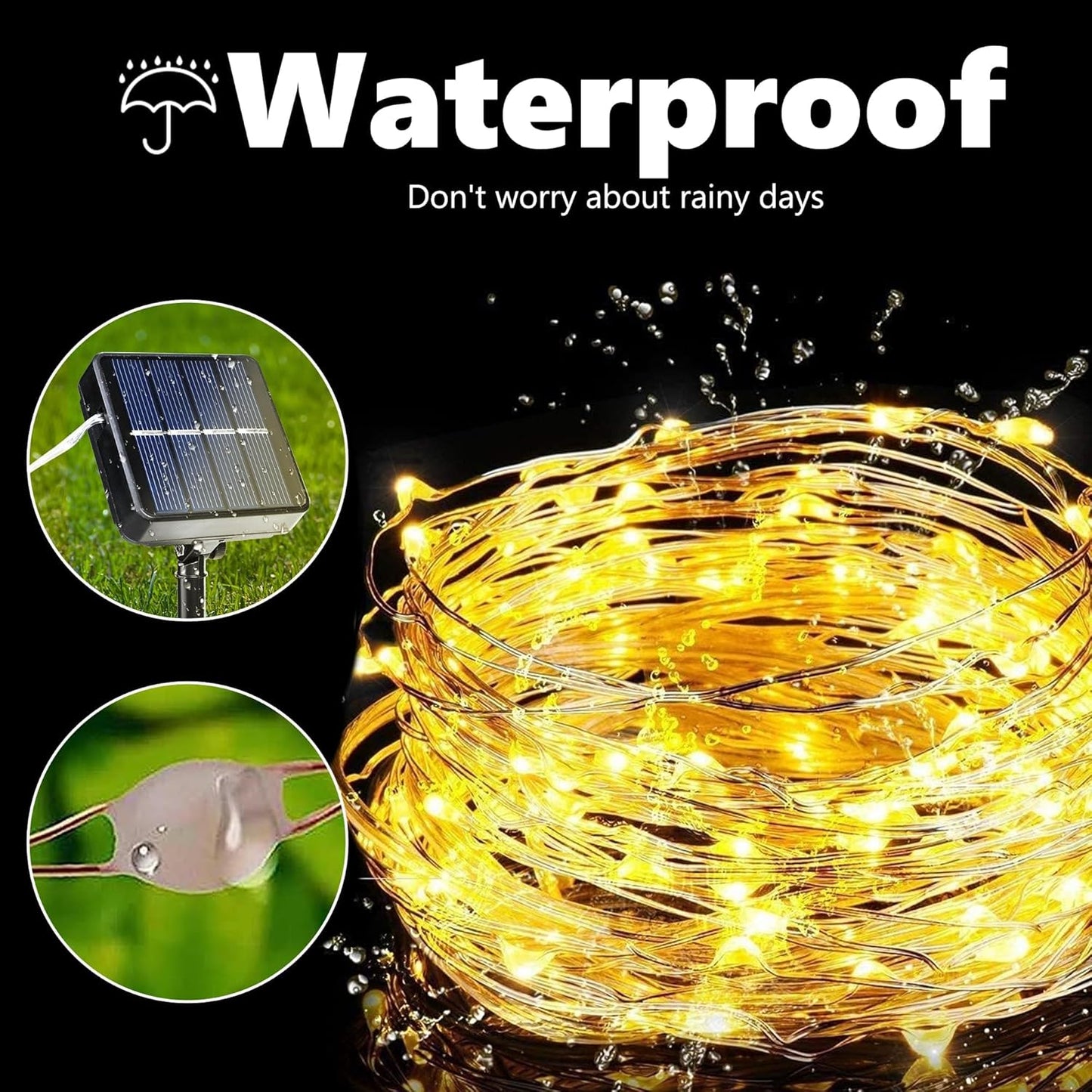 Joomer Solar String Lights Outdoor, 2Pack Total 80FT 240LED 8 Modes Solar Fairy Lights, Super Bright Waterproof Twinkle Lights for Tree, Patio, Garden, Outdoors (Warm White)