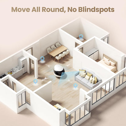 Indoor Security Camera EBO Air 2: 2K Pet Camera, Movable Home Security Camera, Custom Facial Expression, Auto-Recharge, Battery-Operated, 2-Way Talk, Night Vision, 32GB Memory Card(Dove White)