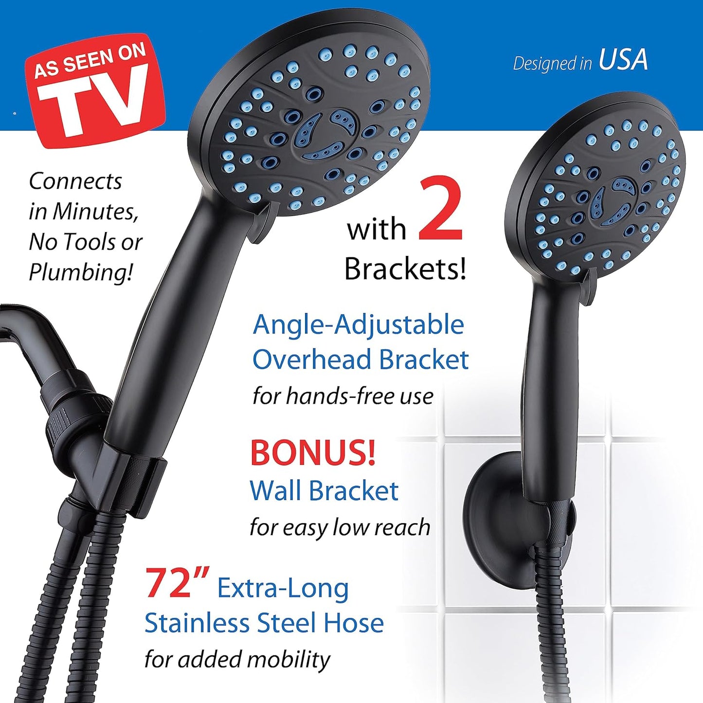 Purilite Select 8-Setting Handheld Shower Head – High Pressure, Self-Cleaning, Total Shower Hygiene System