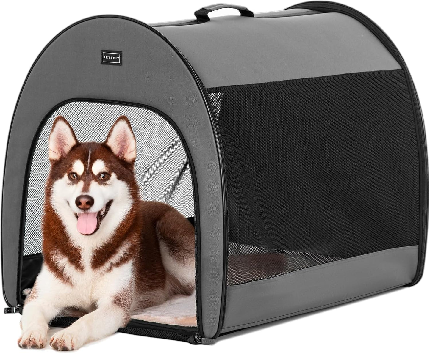 PETSFIT Soft Sided Dog Crate, Travel Dog Crate - 19 Inch Lightweight, Roomy, Easy to Set Up, Sturdy Portable Dog Kennel with Thick Mat, Navy Blue