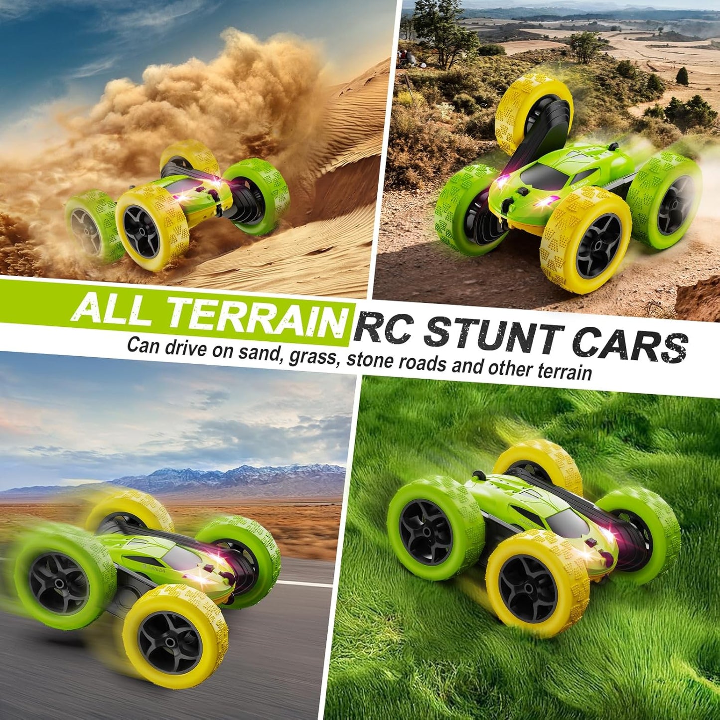 QUNREDA Remote Control Car for Kids Ages 6+, RC Cars Stunt Car Toy 4WD Double Sided 360° Rotating Remote Control with Headlights, Birthday Xmas Gifts for Boys 6 7 8 9 10 11 12 1-Blue