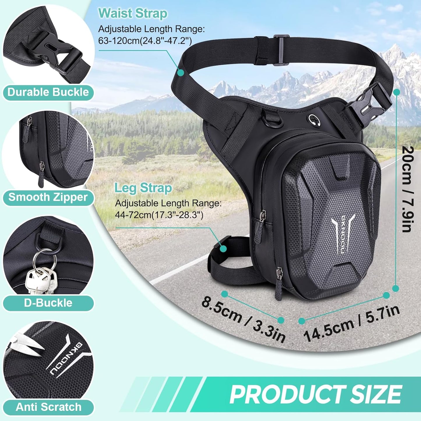 BKNOOU Drop Leg Bag for Men Women Motorcycle Leg Bags Tactical Thigh Bag with Removable Leg Straps Waterproof Fanny Pack Outdoor Leg Pouch for Running Hiking Climbing Cycling Fishing Travel Riding