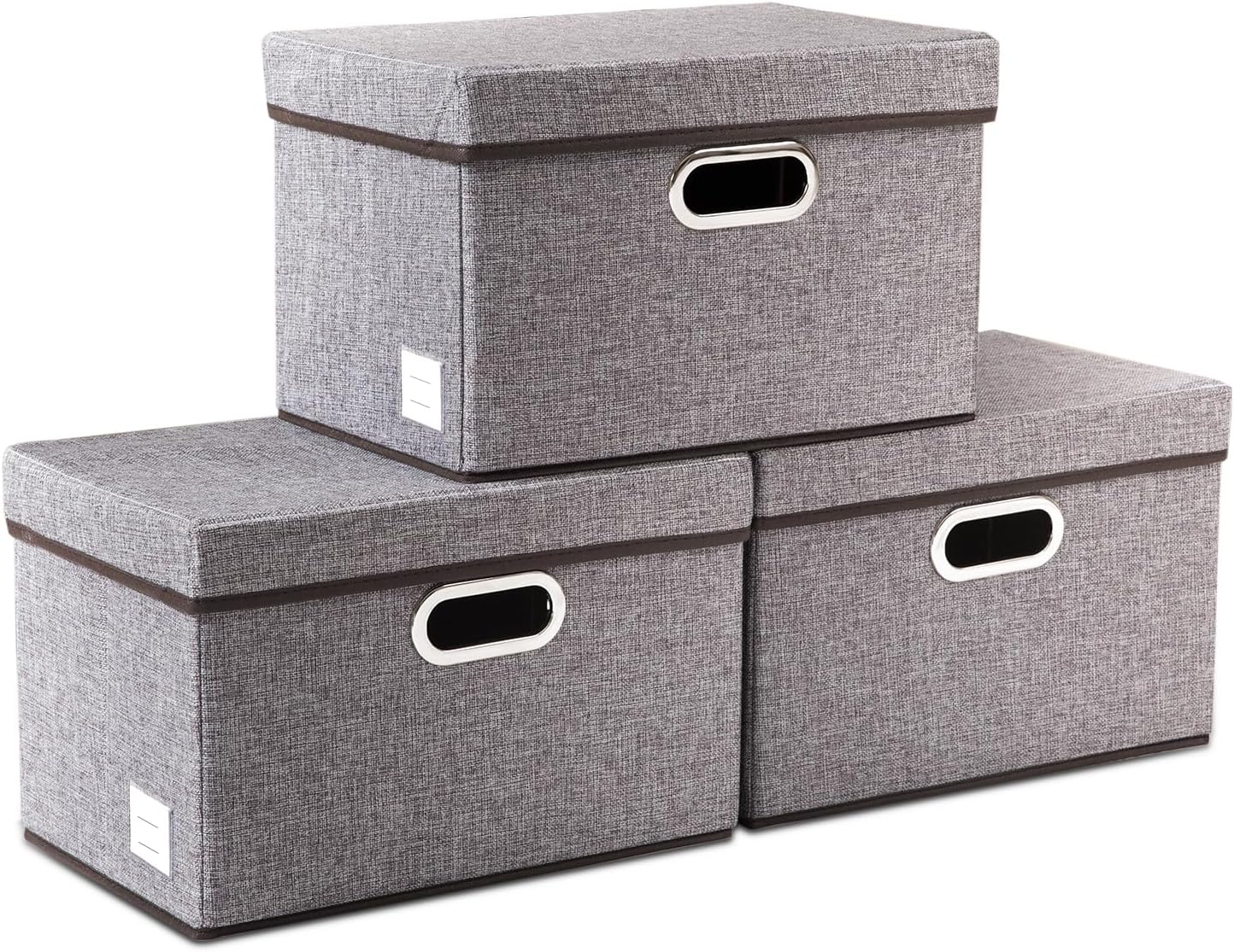 PRANDOM Large Foldable Storage Bin with Lid [1-Pack] Linen Fabric Decorative Storage Box Organizer Containers Basket Cube with Handles Divider for Bedroom Closet Office Living Room (17.7x11.8x11.8")