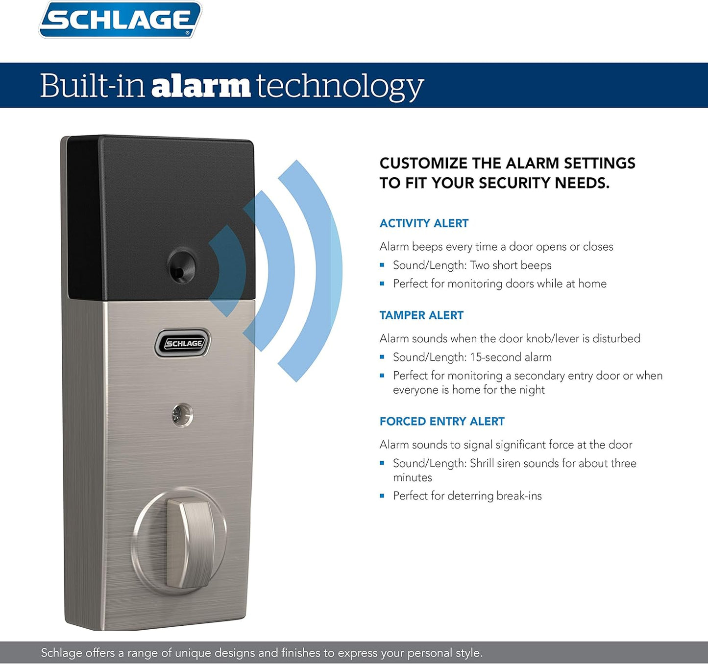 Schlage BE469ZP CAM 622 Connect Smart Deadbolt with Alarm with Camelot Trim in Matte Black, Z-Wave Plus Enabled