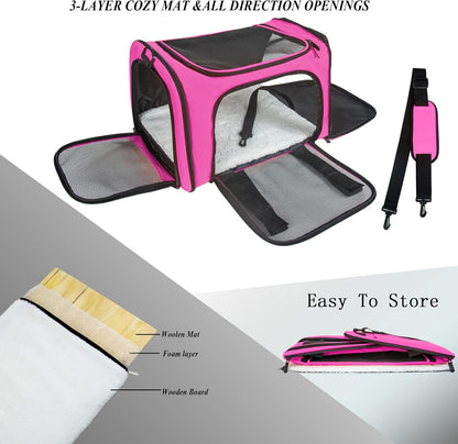 NextFri Soft Sided Carrier for Cats Dogs,TSA Airline Approved Collapsible Travel Pet Carrier (Magenta, Medium)
