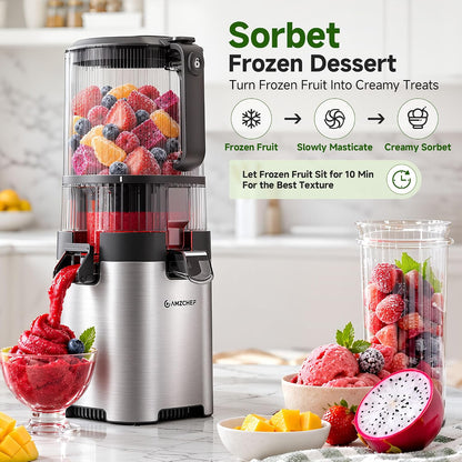 3-in-1 Cold Press Juicer | 600W Motor, Wide Feed Chute and Juice, Nut Milk & Sorbet Maker