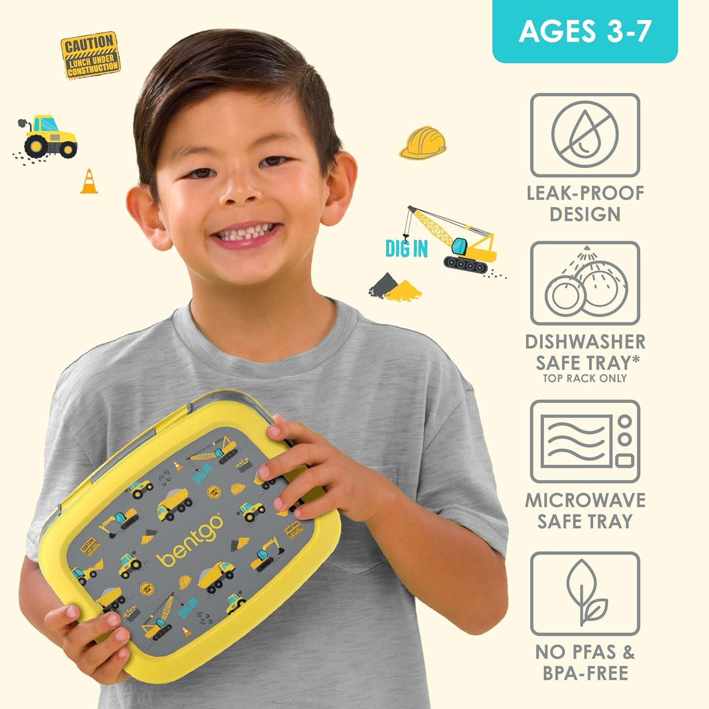 Bentgo Kids Prints Leak-Proof, 5-Compartment Bento-Style Kids Lunch Box - Ideal Portion Sizes for Ages 3-7, Durable, Drop-Proof, Dishwasher Safe, & Made with BPA-Free Materials (Green Rainbow)