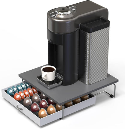 DecoBrothers Vertuo Pod Holder VertuoLine Drawer Storage for Nespresso Coffee Capsules, Crystal Tempered Glass, White