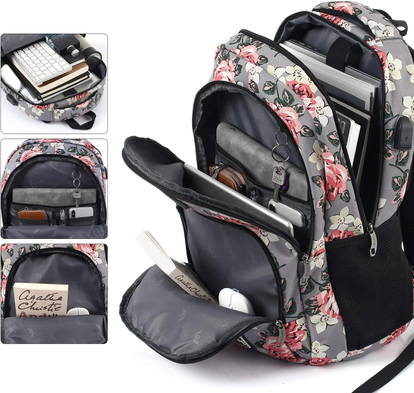 Backpack for Teen Girls,Boys School Backpack for Women with USB,College Backpack,Big Flower
