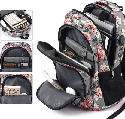 Backpack for Teen Girls,Boys School Backpack for Women with USB,College Backpack,Big Flower