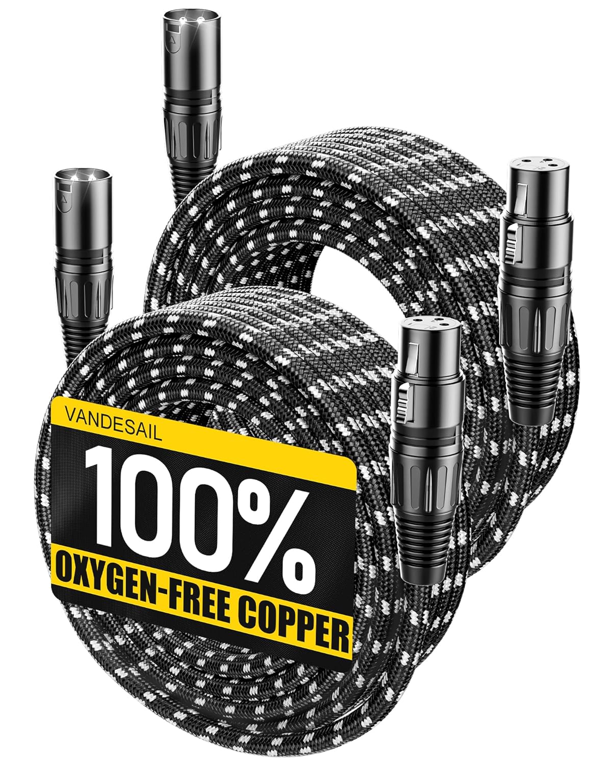 VANDESAIL XLR Cables 25ft 2 Pack, Durable Nylon Braided XLR Microphone Cable, Mic Cable, Shielded and Fully Balanced OFC Male to Female Cord for Recording Mixer Amplifie Speaker Black White