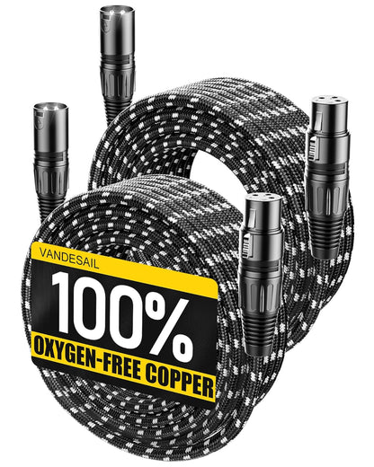 VANDESAIL XLR Cables 25ft 2 Pack, Durable Nylon Braided XLR Microphone Cable, Mic Cable, Shielded and Fully Balanced OFC Male to Female Cord for Recording Mixer Amplifie Speaker Black White