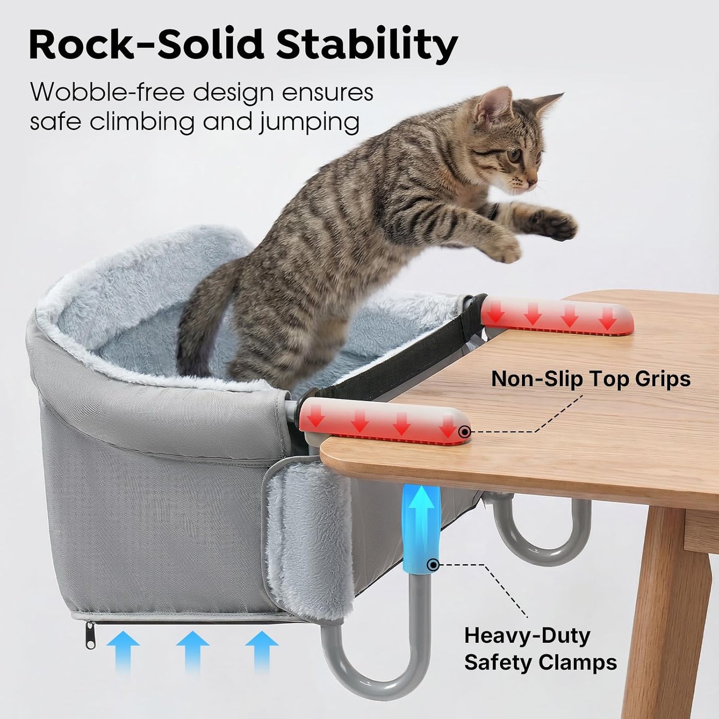 Veehoo Cat Desk Bed, Removable Washable Cats Bed for Desk | Hammock Perch Design, Soft Faux Rabbit Fur Kitten Nest, Fits Various Desktops, Maximum Hold Up to 50lb, 48 x 46 cm, Grey