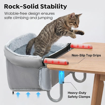Veehoo Cat Desk Bed, Removable Washable Cats Bed for Desk | Hammock Perch Design, Soft Faux Rabbit Fur Kitten Nest, Fits Various Desktops, Maximum Hold Up to 50lb, 48 x 46 cm, Grey