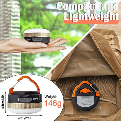 2 Pack Camping Lights Lanterns, USB Rechargeable LED Tent Light with Magnetic Base, 4 Modes with Hook, Portable Waterproof Outdoor Camping Lantern for Hiking, Fishing, Emergency