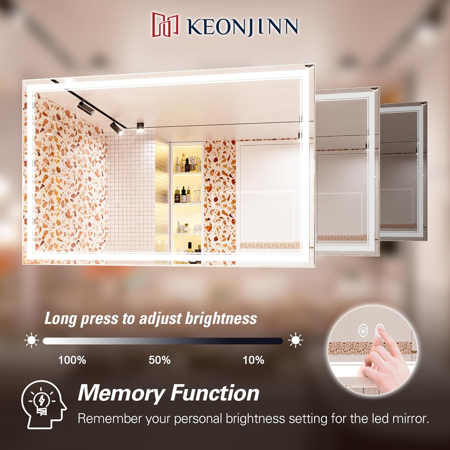 Keonjinn 40 x 24 Inch LED Mirror, Bathroom Mirror with Lights, LED Vanity Mirror, Wall Mounted Anti-Fog Dimmable Lighted Makeup Mirror for Bedroom, IP54 Waterproof (Horizontal/Vertical)