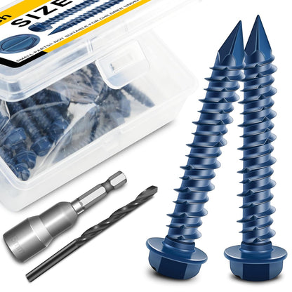 Mywish 30Pcs 1/4 x 1-3/4" Concrete Screws, Slotted Hex Washer Head Stucco Screws Anchor Kit with 3/16 Drill Bit, Masonry Screws Self Tapping for Anchoring to Masonry, Block or Brick Stucco