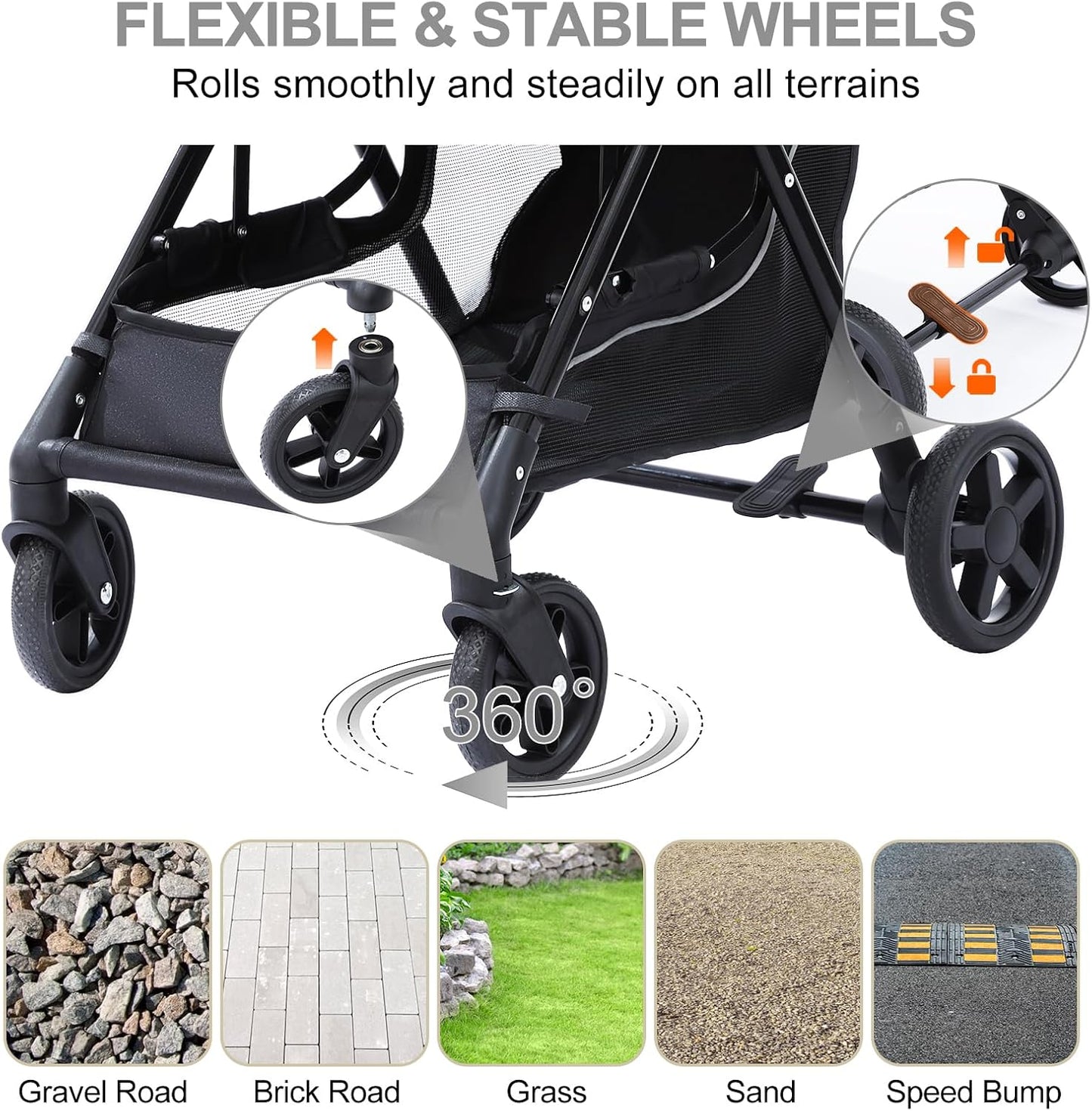 Pet Stroller for Small Medium Dogs Cats with 4 Wheels Grey | NO-ZIP Dog Cat Stroller, Max Load 45 lbs, Easy Folding, Compact Portable