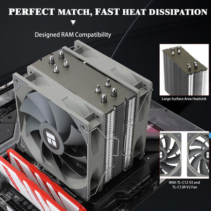 Thermalright Assassin Spirit 120 V2 PLUS CPU Air Cooler,1500RPM Speed,4 Heat Pipes, TL-C12C V2×2 PWM Quiet Fans CPU Cooler With S-FDB Bearing, for AMD AM4 AM5/Intel 1700/1150/1151/1200,17XX PC Cooling