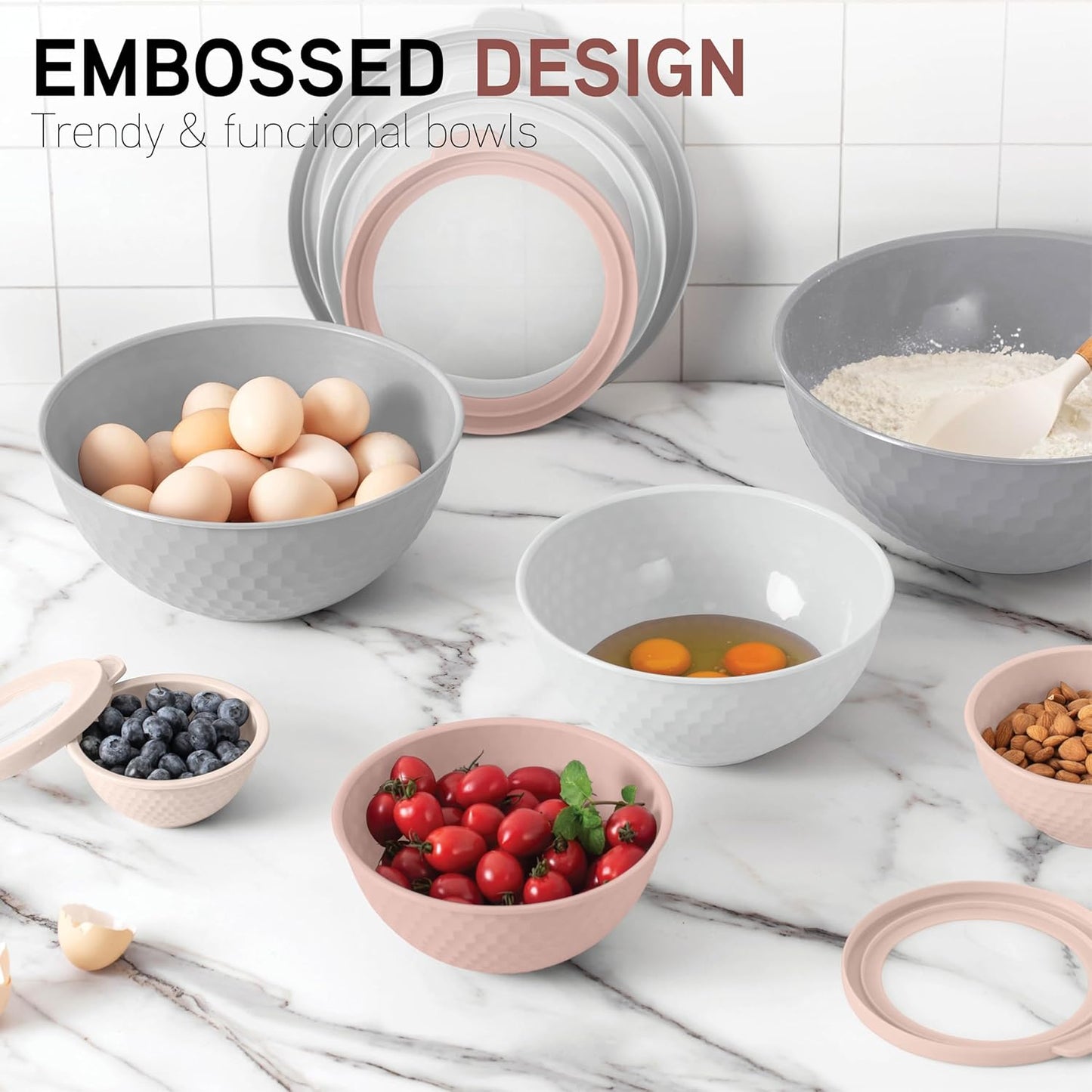 COOK WITH COLOR Mixing Bowls with TPR Lids - 12 Piece Plastic Nesting Bowls Set Includes 6 Prep Bowls and 6 Lids, Microwave Safe Mixing Bowl Set (Green)