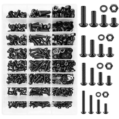Mywish 900Pcs Metric Screw Assortment, M3 M4 M5 M6 Screw Assortment Kit 304 Stainless Steel Hex Socket Button Head Socket Cap Metric Screws Bolts & Flat Washers/Nuts/Hex Wrenches 16 Sizes 8MM to 20MM