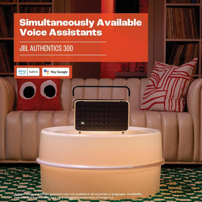 JBL Authentics 300 - Wireless Home Speaker, Music Streaming Services via Built-in Wi-Fi, Built in Battery, Built in Alexa and Google Assistant