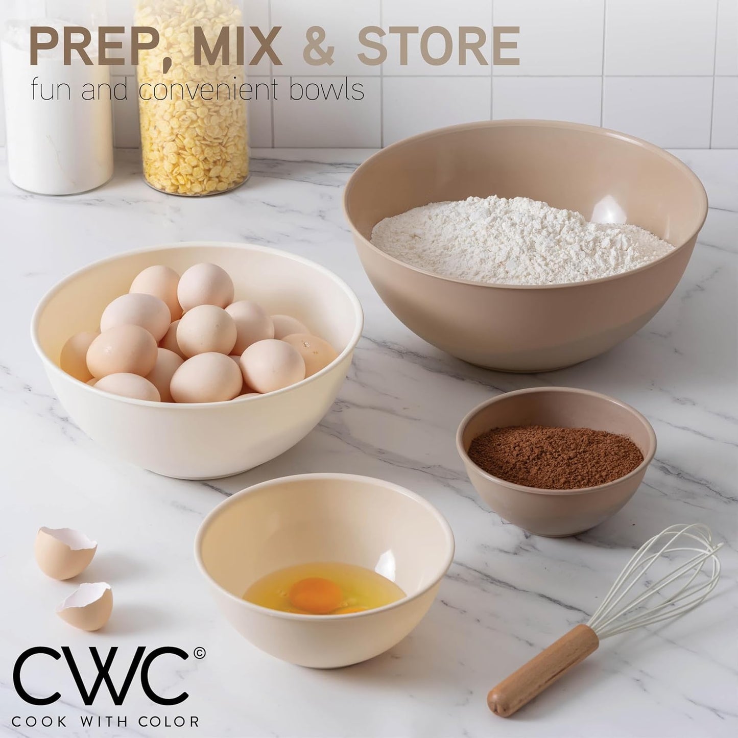 COOK WITH COLOR Mixing Bowls with TPR Lids - 12 Piece Plastic Nesting Bowls Set Includes 6 Prep Bowls and 6 Lids, Microwave Safe Mixing Bowl Set (Mint)