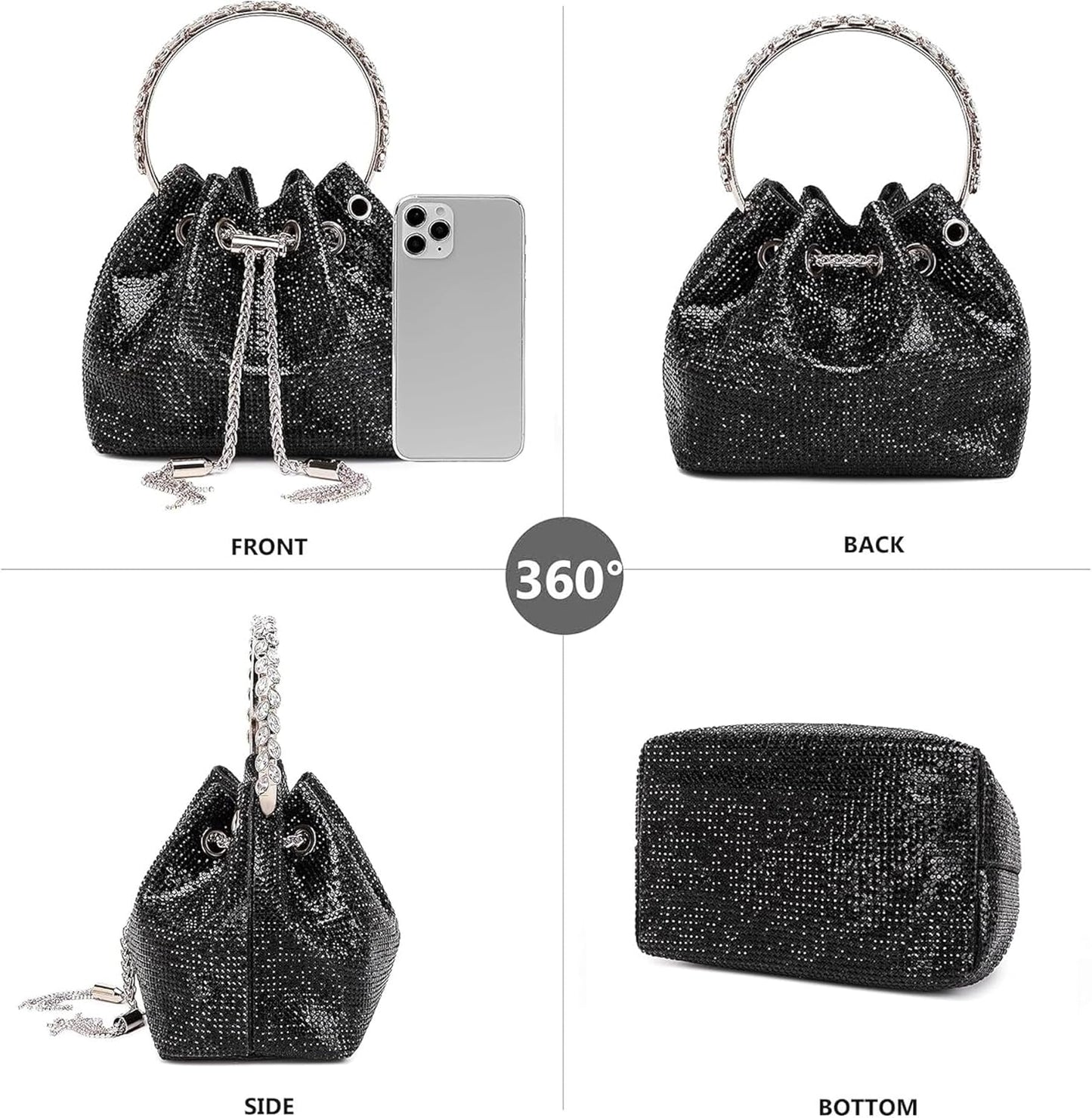 Rhinestone Purse for Women Sparkly Rhinestone Bag Evening Bag Silver Clutch Purses Bling Crossbody Bags for Women