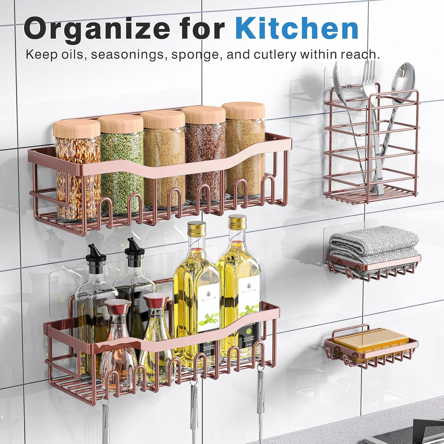 EUDELE 5-Pack Rustproof Stainless Steel Shower Caddy – No Drill Adhesive Bathroom Organizer with Large Capacity, Spacious Shower Shelves for Inside Shower, Kitchen & Home Decor Storage