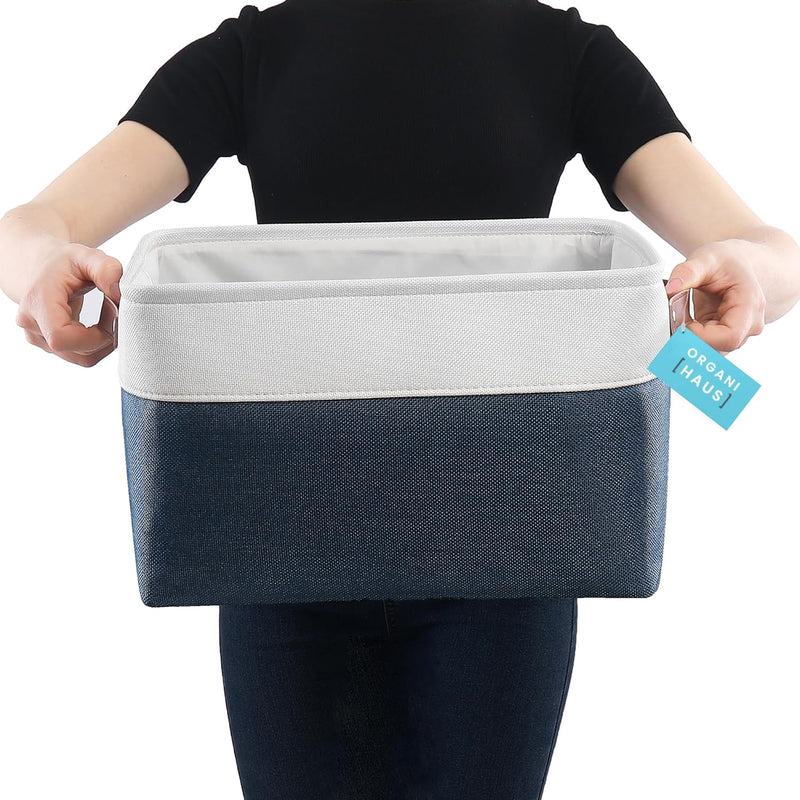 OrganiHaus Large Fabric Storage Baskets for Shelves 3 Pack, 15x11in Closet Storage Bins for Shelves, Cloth Baskets, Fabric Storage Cubes, Linen Closet Organizers, Fabric Basket, White Basket