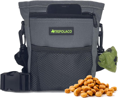 TRIPOLACO Magnetic Dog Treat Pouch - Quick-Access Treat Pouches for Pet Training with Multiple Pockets, Poop Bag Dispenser & Phone Holder, 3 Wear Styles, Ideal Dog Treat Bag for Training & Walks