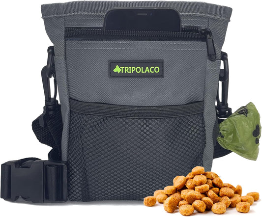 TRIPOLACO Magnetic Dog Treat Pouch - Quick-Access Treat Pouches for Pet Training with Multiple Pockets, Poop Bag Dispenser & Phone Holder, 3 Wear Styles, Ideal Dog Treat Bag for Training & Walks