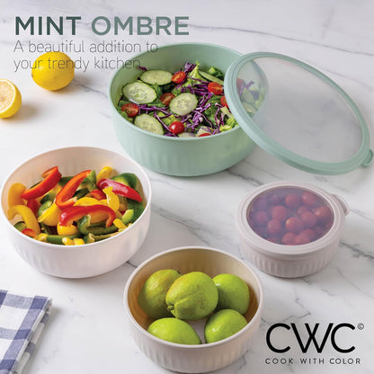 COOK WITH COLOR Prep Bowls with Lids- 8 Piece Nesting Plastic Small Mixing Bowl Set with Lids (Teal Ombre)