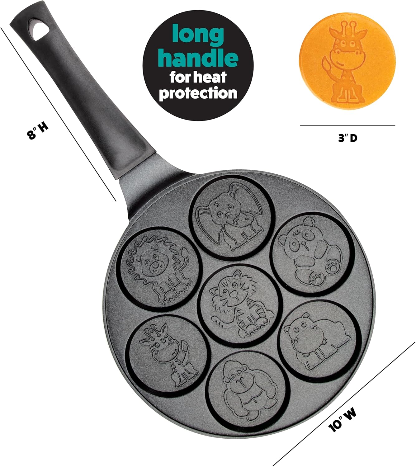 Animal Mini Pancake Pan - Make 7 Unique Flapjack Zoo Animals, Including a Elephant, Giraffe and More- Nonstick Pan Cake Maker Griddle for Breakfast Fun & Easy Cleanup, Unique Holiday Breakfast or Gift