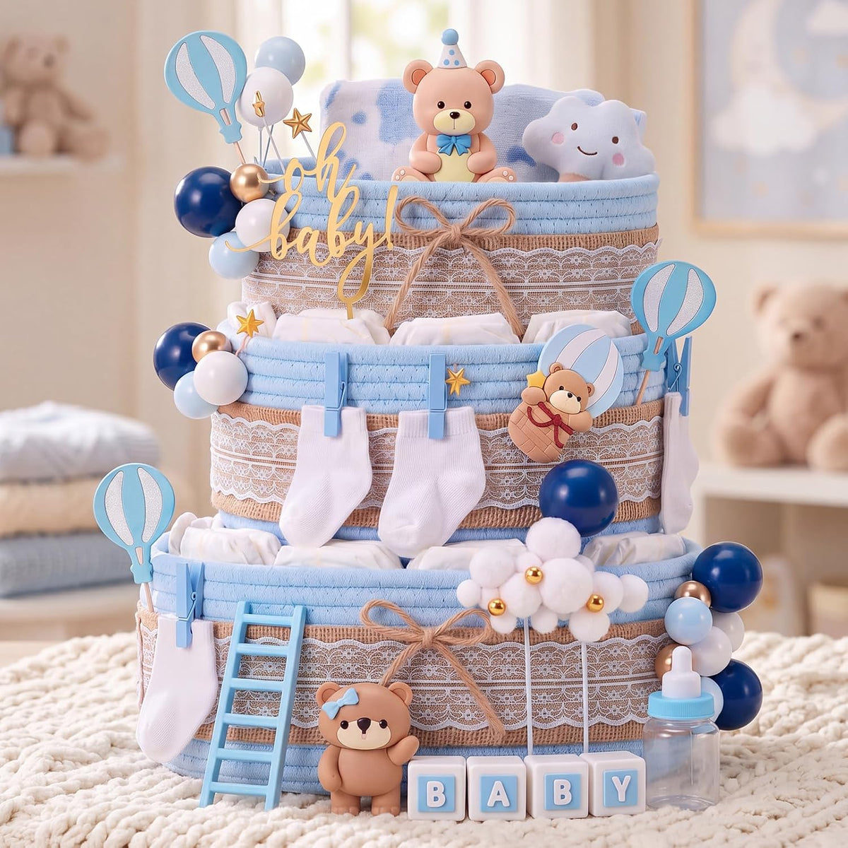 Sosation Baby Shower Empty Gift Basket Set Kit for Baby Diaper Cake