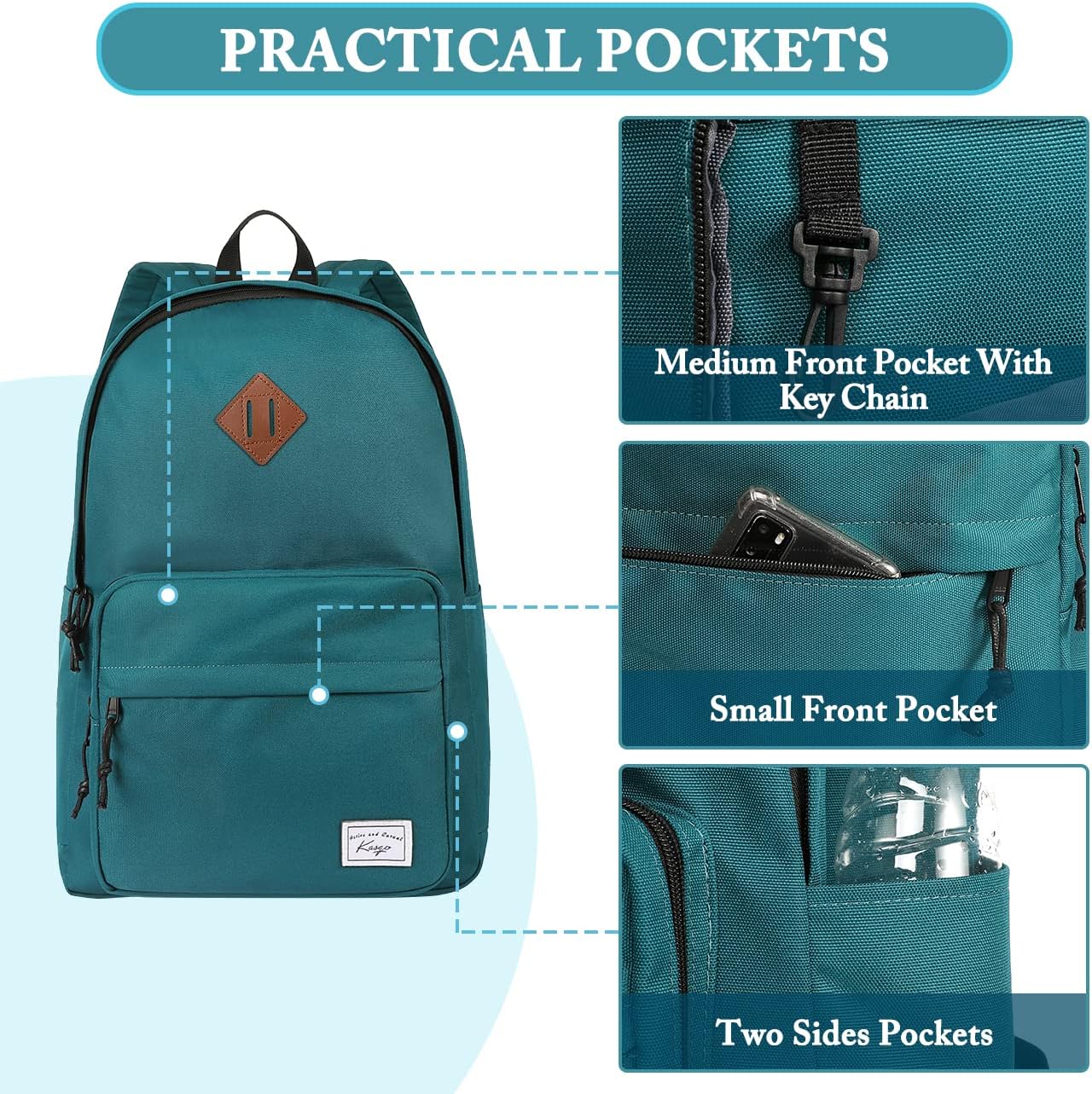 School Backpack, Kasqo 15.6 Inch Classic Lightweight Water-Resistant Backpack for Men Women Teens Girls Boys Kids to School, College, Travel, Work, Black