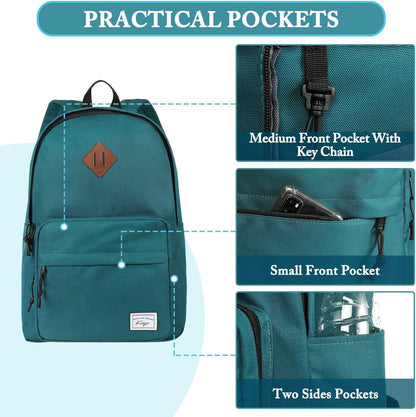 School Backpack, Kasqo 15.6 Inch Classic Lightweight Water-Resistant Backpack for Men Women Teens Girls Boys Kids to School, College, Travel, Work, Black